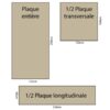 Trois types de plaques utilisées pour la construction d'un bateau en kit : plaque entière (122x250cm), demi-plaque transversale (122x124cm) et demi-plaque longitudinale (250x60cm)